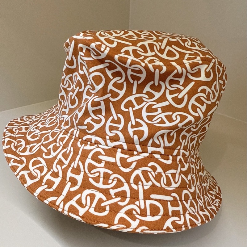 HERMES 咖啡色滿版豬鼻漁夫帽 58-3