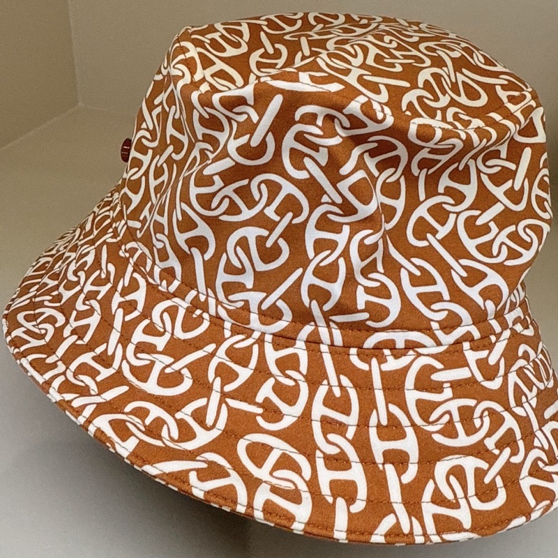 HERMES 咖啡色滿版豬鼻漁夫帽 58-4