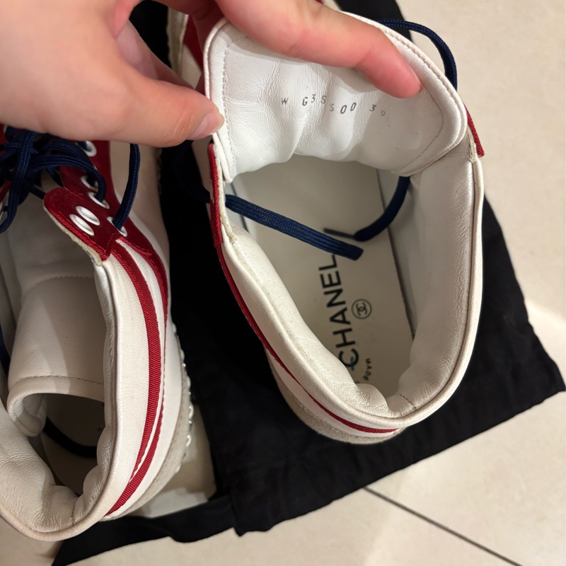 Chanel鏈條邊拼色高筒休閒鞋-11