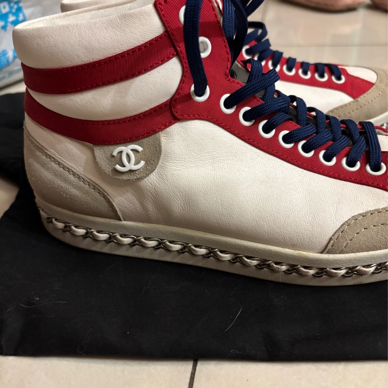 Chanel鏈條邊拼色高筒休閒鞋-12