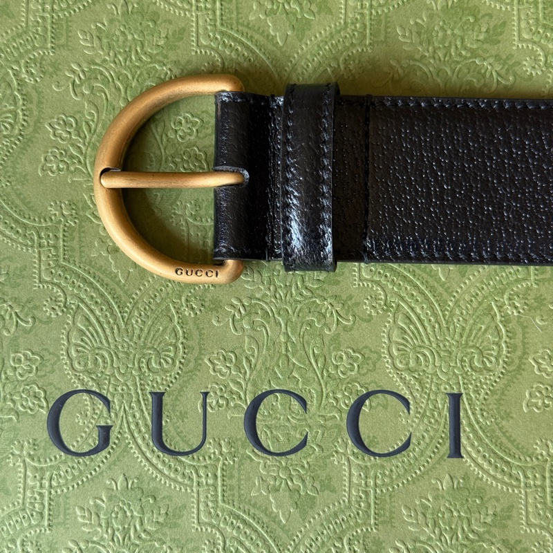 『全新閒置』Gucci古馳仿舊金屬扣環小牛皮腰帶/皮帶80cm-5