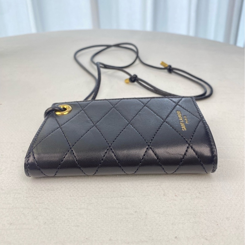 全新YSL黑色牛皮菱格 信用卡/工作证卡套-2