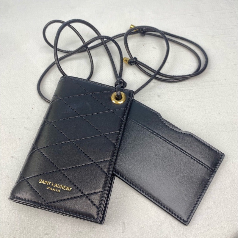 全新YSL黑色牛皮菱格 信用卡/工作证卡套-5