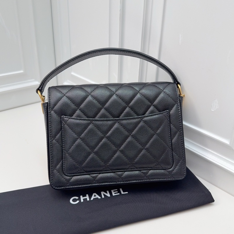 閒置新香奈兒/Chanel 黑金荔枝皮手提斜挎鏈條包 芯片款-6