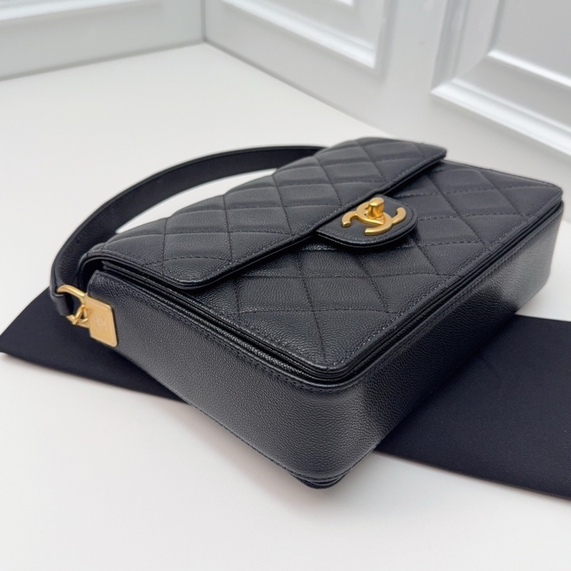 閒置新香奈兒/Chanel 黑金荔枝皮手提斜挎鏈條包 芯片款-7