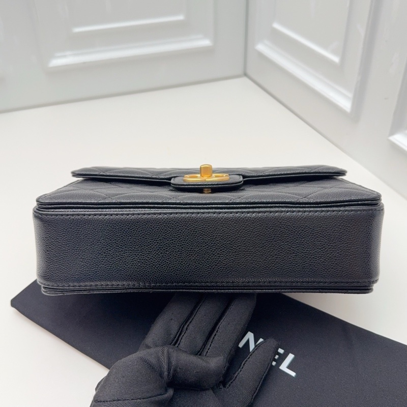 閒置新香奈兒/Chanel 黑金荔枝皮手提斜挎鏈條包 芯片款-10