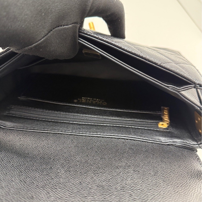 閒置新香奈兒/Chanel 黑金荔枝皮手提斜挎鏈條包 芯片款-11