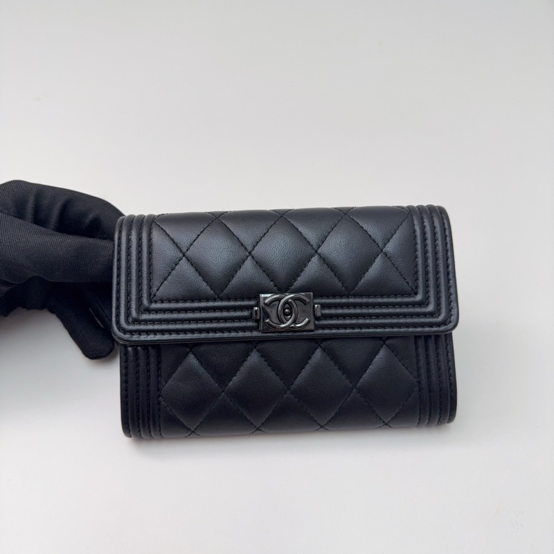 99新香奈兒/Chanel 黑色槍扣leboy錢夾錢包-5