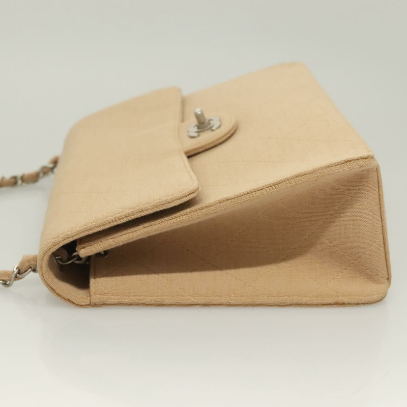 【日本直送】香奈兒 Matelasse 鏈條單肩包 棉質 米色 銀色 CC 正品 bs26927-3