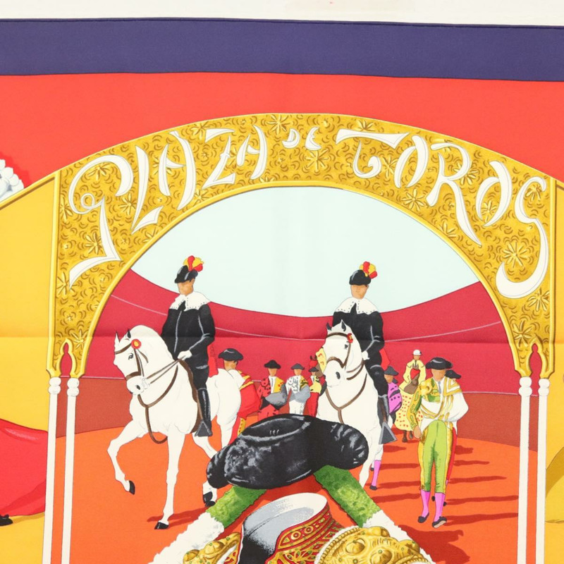 【日本直送】HERMES Carre 90 圍巾「PLAZA DE TOROS」真絲橘色正品 am8844-2