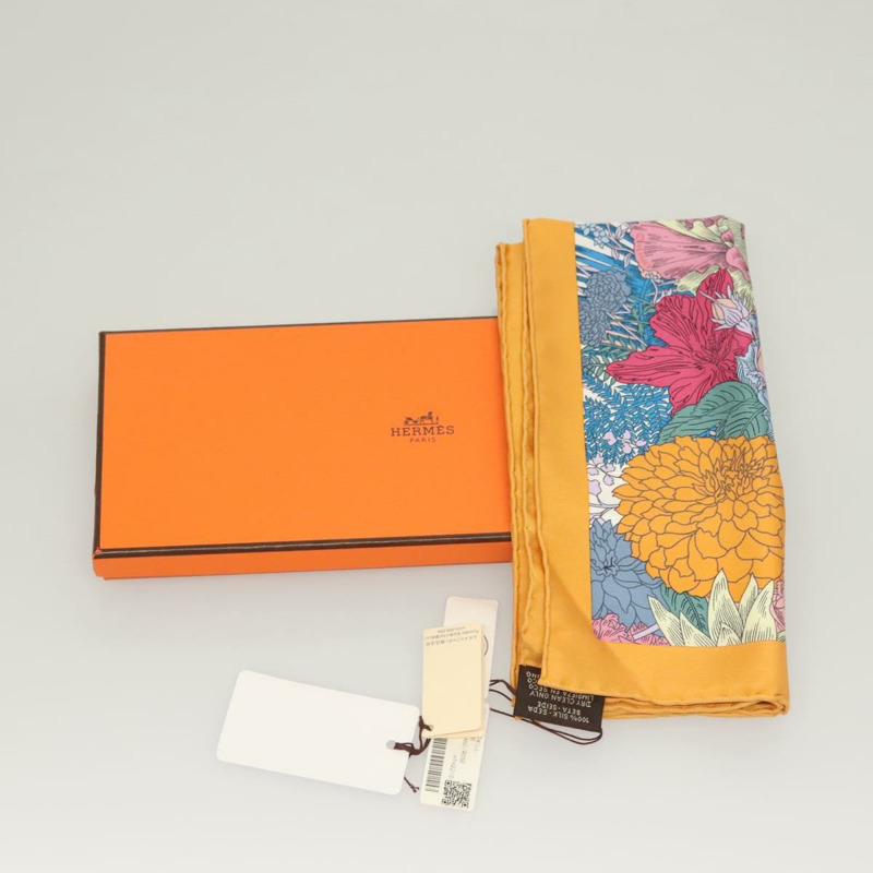 【日本直送】愛馬仕 Carre 45 絲巾「ROBE LEGERE」橘色真絲款 Auth am8904-8