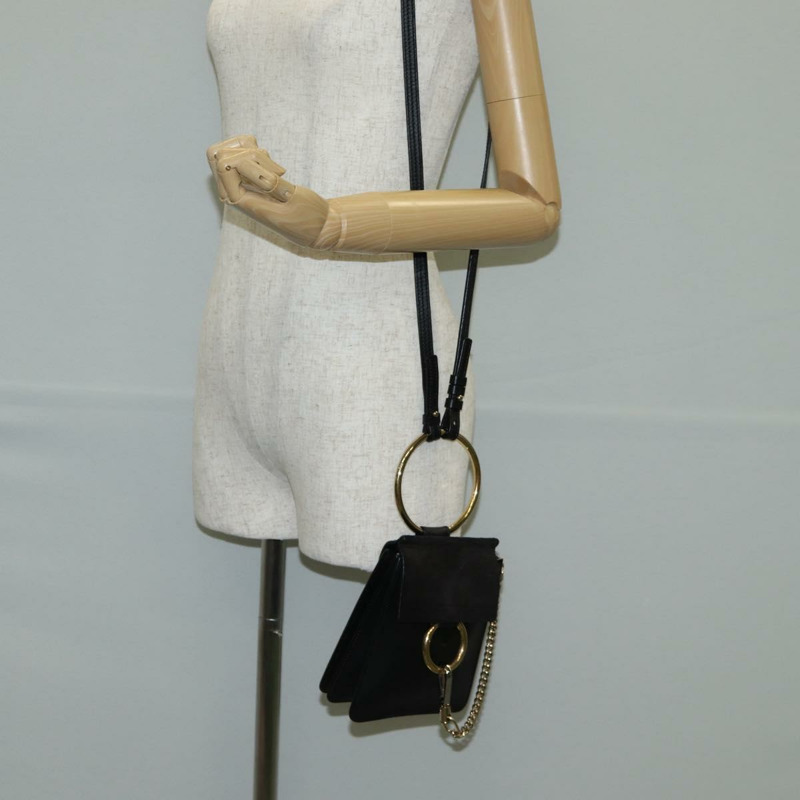 【日本直送】Chloe Fay 肩背包 絨面革 黑色 金色 正品 am8892V-23