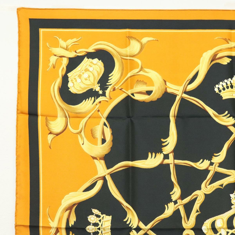 【日本直送】HERMES Carre 90 圍巾皇冠絲綢黃色正品 am8845-1