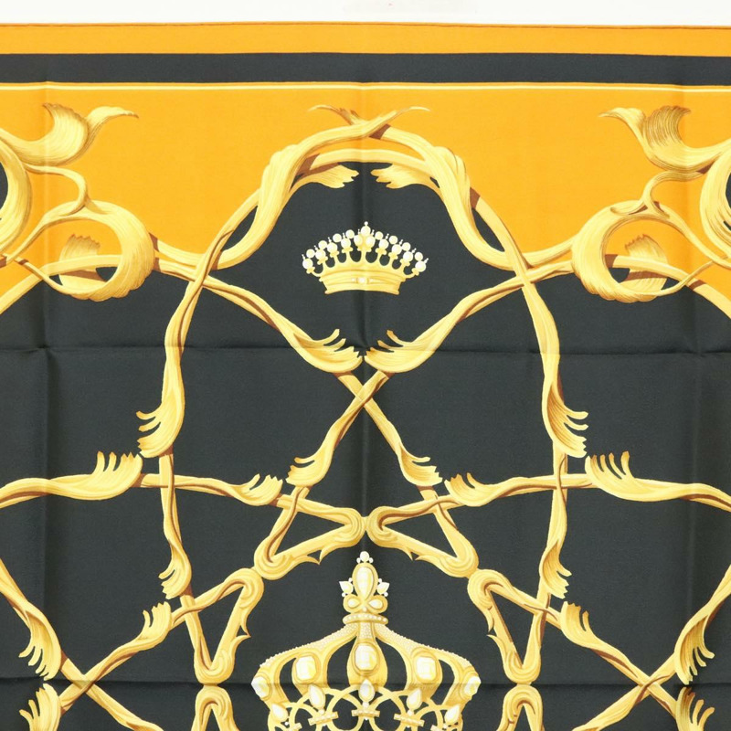 【日本直送】HERMES Carre 90 圍巾皇冠絲綢黃色正品 am8845-2