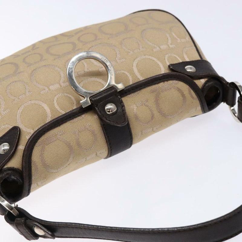 【日本直送】Salvatore Ferragamo Gancini 手袋 帆布 米色 銀色 正品 bs28514-5