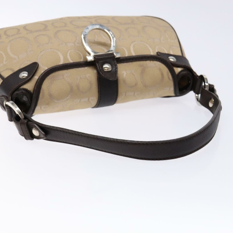 【日本直送】Salvatore Ferragamo Gancini 手袋 帆布 米色 銀色 正品 bs28514-6