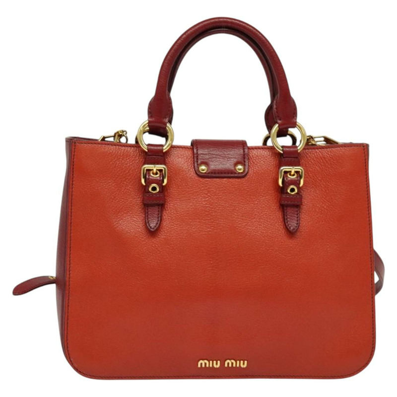 【日本直送】Miu Miu 手提包 皮革 2 用 紅色 金色 正品 bs28494-1