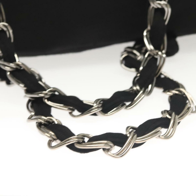 【日本直送】香奈兒鏈單肩包 棉質 黑色 銀色 CC 正品 BA3021-6