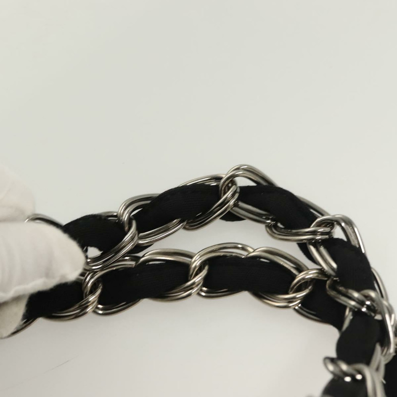 【日本直送】香奈兒鏈單肩包 棉質 黑色 銀色 CC 正品 BA3021-7