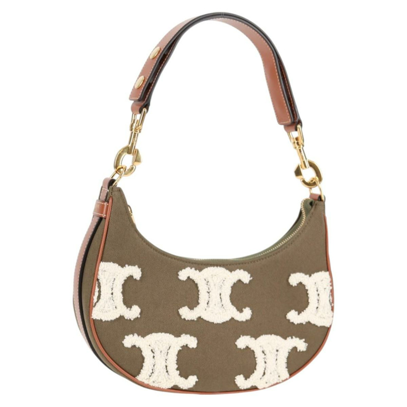 【日本直送】CELINE Triomphe Ava 單肩包帆布皮革絨面卡其金色正品 BA3420M-0