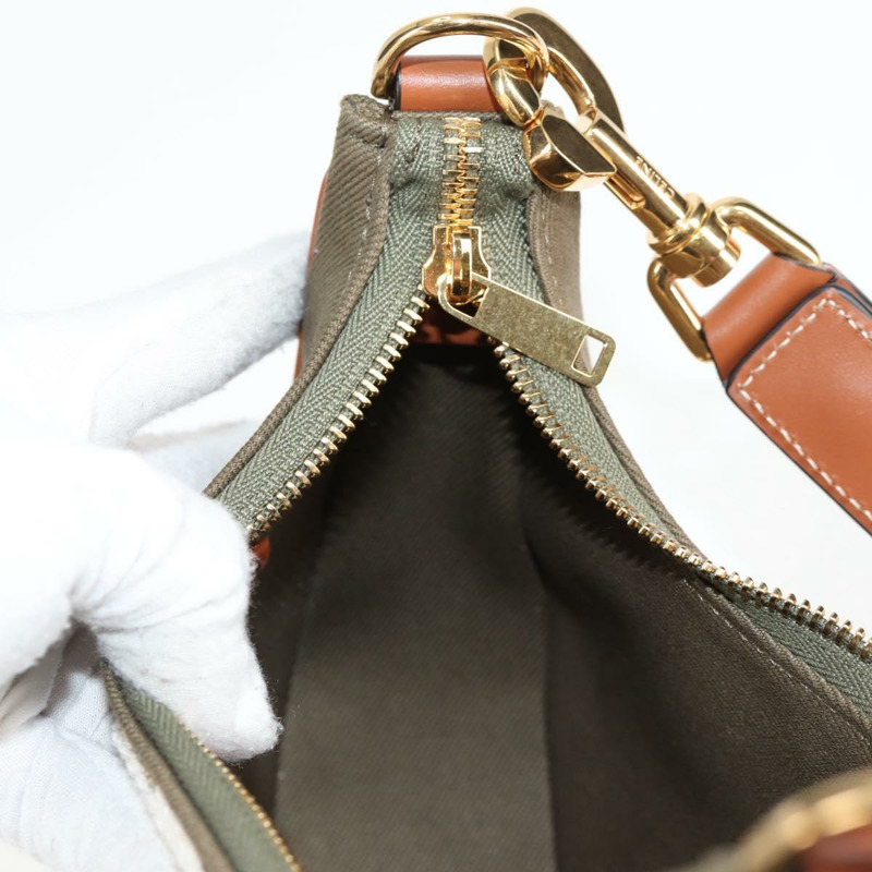 【日本直送】CELINE Triomphe Ava 單肩包帆布皮革絨面卡其金色正品 BA3420M-19