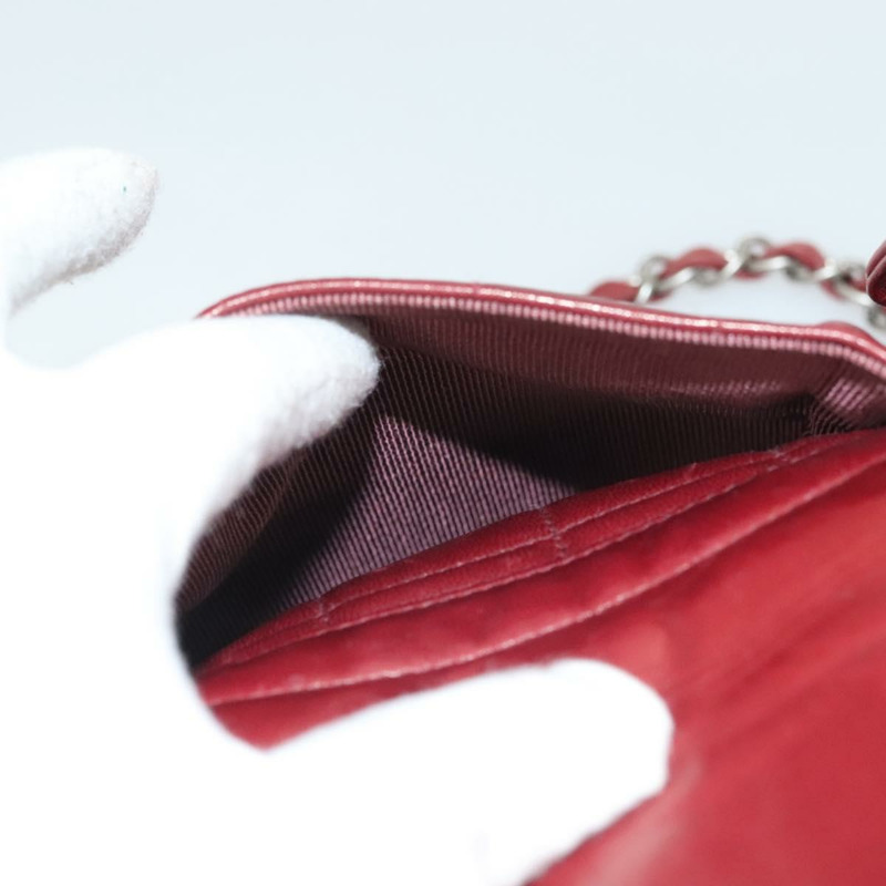 【日本直送】香奈兒 Choco Bar 鏈單肩包 小羊皮 紅色 銀色 CC 正品 BA3678-24