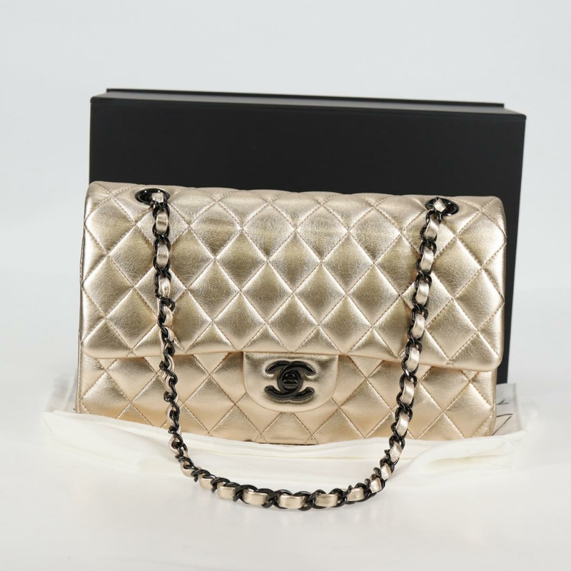 【日本直送】香奈兒 Matelasse 25 雙翻蓋鏈條包 小羊皮 金 CC 正品 BA4084SM-11