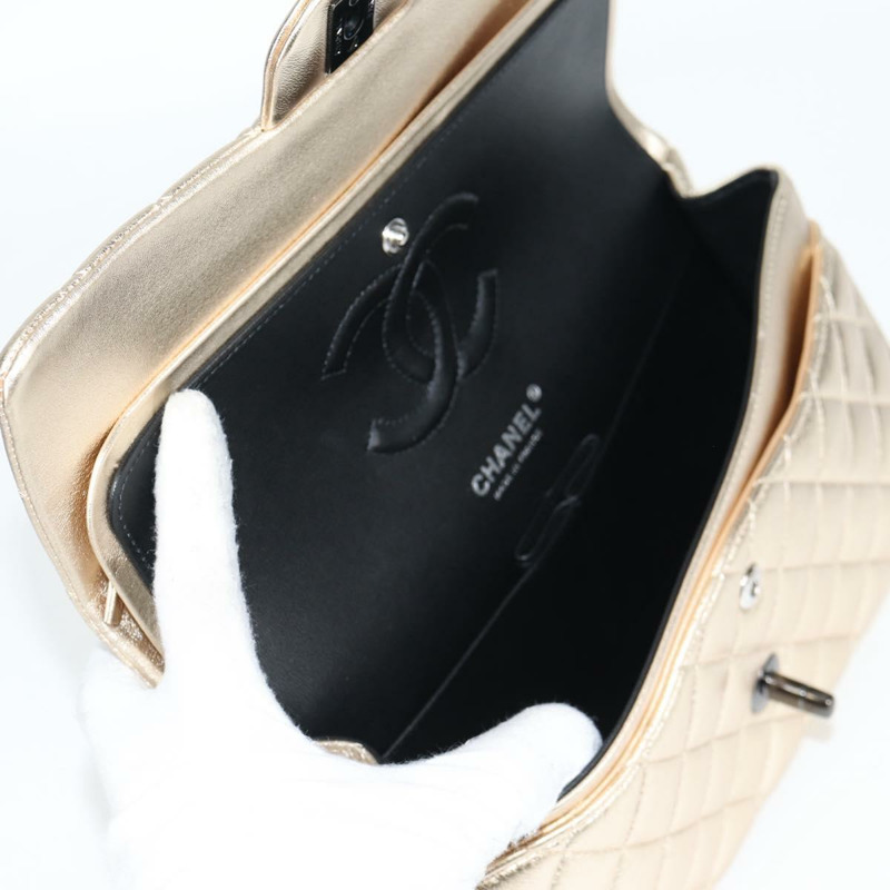 【日本直送】香奈兒 Matelasse 25 雙翻蓋鏈條包 小羊皮 金 CC 正品 BA4084SM-22