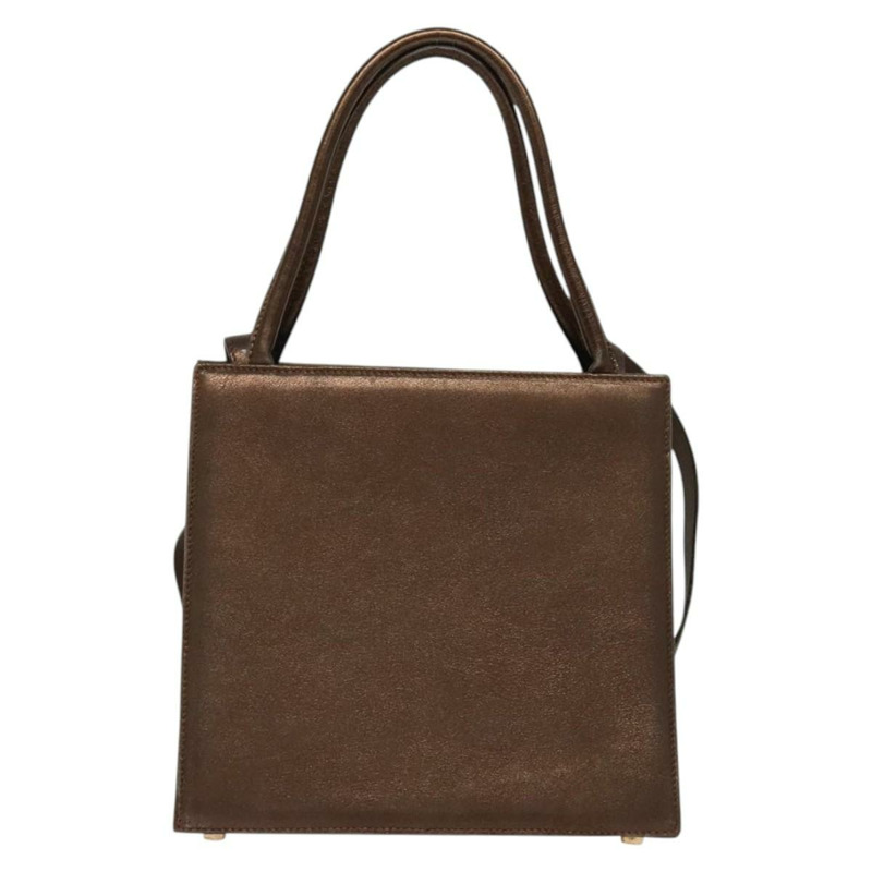 【日本直送】Salvatore Ferragamo Gancini 手提包 皮革 2 使用 古銅色 金色 正品 BA4340-1