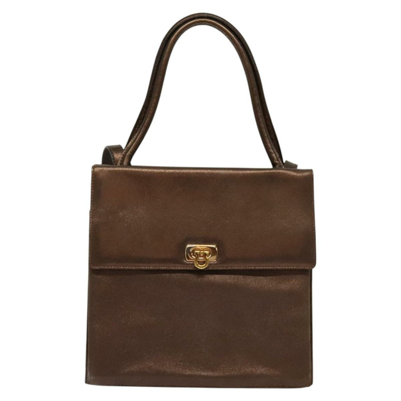 【日本直送】Salvatore Ferragamo Gancini 手提包 皮革 2 使用 古銅色 金色 正品 BA4340-12