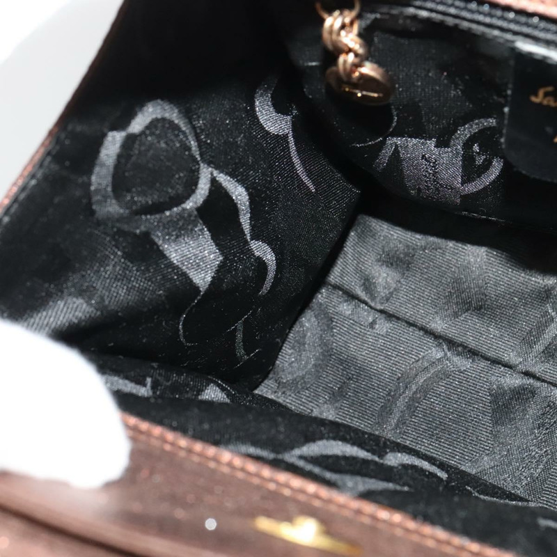 【日本直送】Salvatore Ferragamo Gancini 手提包 皮革 2 使用 古銅色 金色 正品 BA4340-21