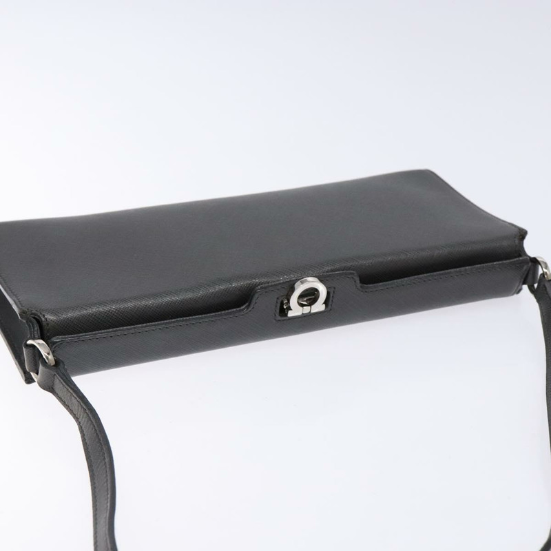 【日本直送】Salvatore Ferragamo Gancini 單肩包 皮革 灰色 銀色 正品 BA4441-5