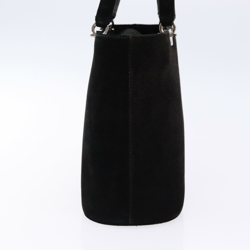 【日本直送】Salvatore Ferragamo Gancini 手提包 絨面革 黑色 銀色 正品 BA4406-2