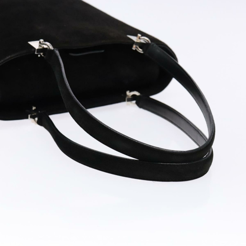 【日本直送】Salvatore Ferragamo Gancini 手提包 絨面革 黑色 銀色 正品 BA4406-6