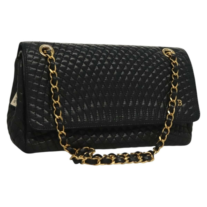 【日本直送】BALLY 絎縫鏈條單肩包 皮革 黑色 金色 正品 BA4302-0