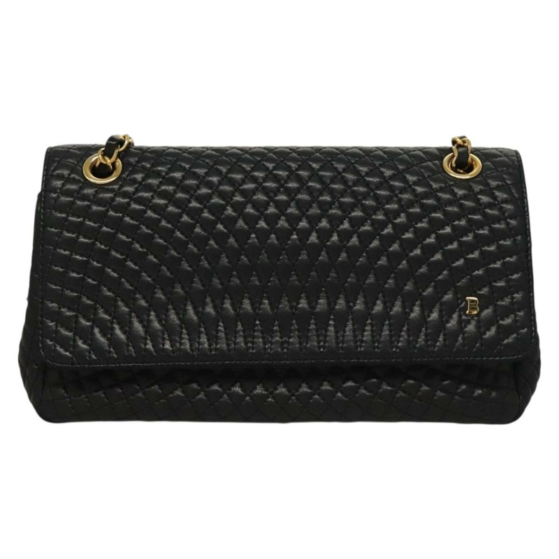 【日本直送】BALLY 絎縫鏈條單肩包 皮革 黑色 金色 正品 BA4302-12