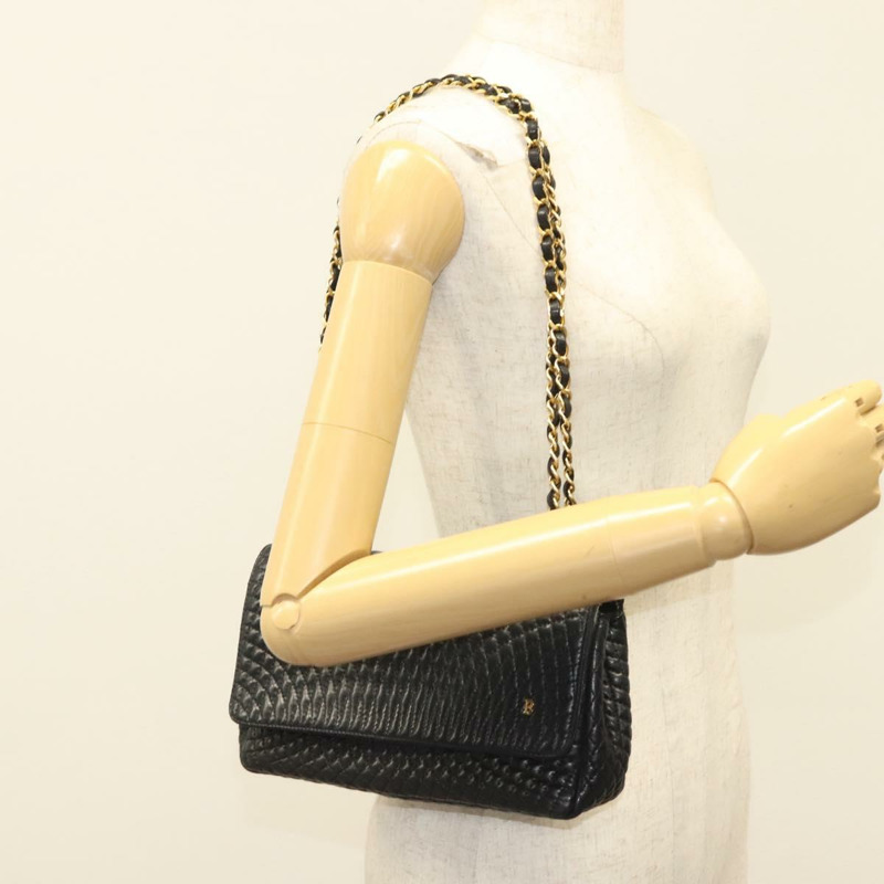 【日本直送】BALLY 絎縫鏈條單肩包 皮革 黑色 金色 正品 BA4302-22