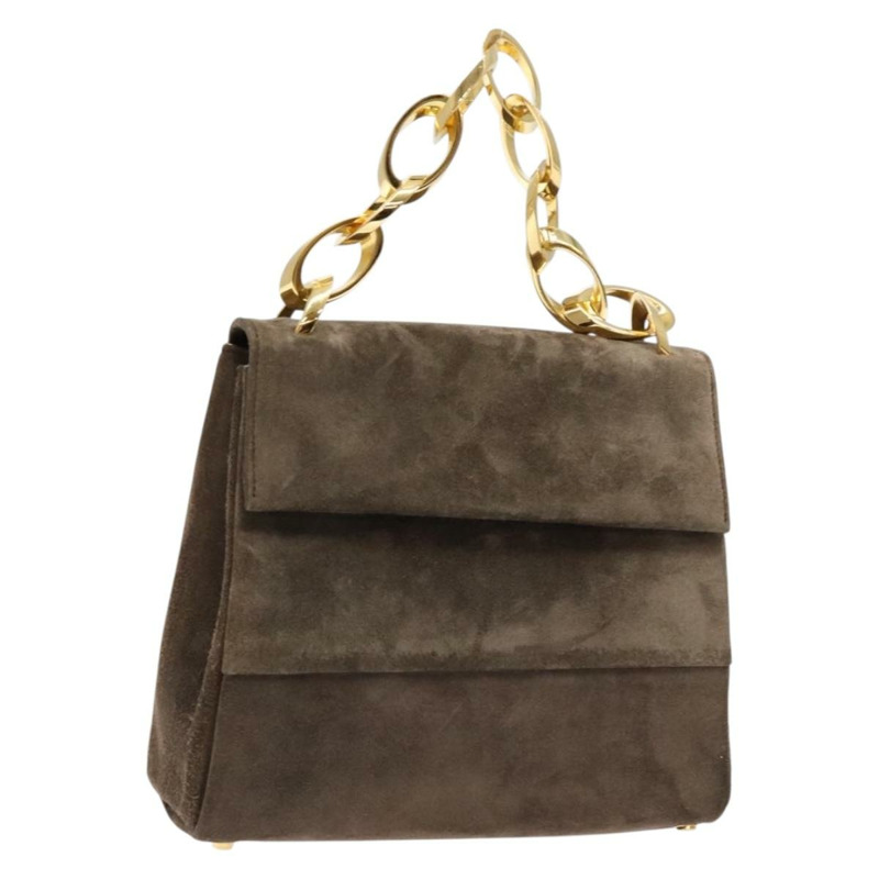 【日本直送】Salvatore Ferragamo 鏈條手提包 絨面革 灰金色 正品 BA4690-0