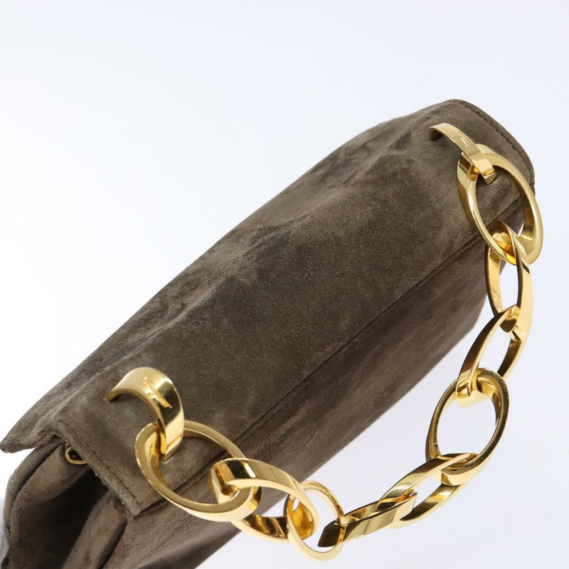 【日本直送】Salvatore Ferragamo 鏈條手提包 絨面革 灰金色 正品 BA4690-5