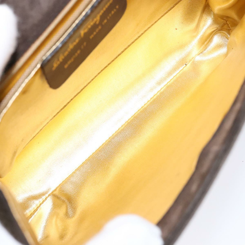 【日本直送】Salvatore Ferragamo 鏈條手提包 絨面革 灰金色 正品 BA4690-10