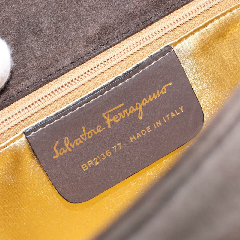 【日本直送】Salvatore Ferragamo 鏈條手提包 絨面革 灰金色 正品 BA4690-11