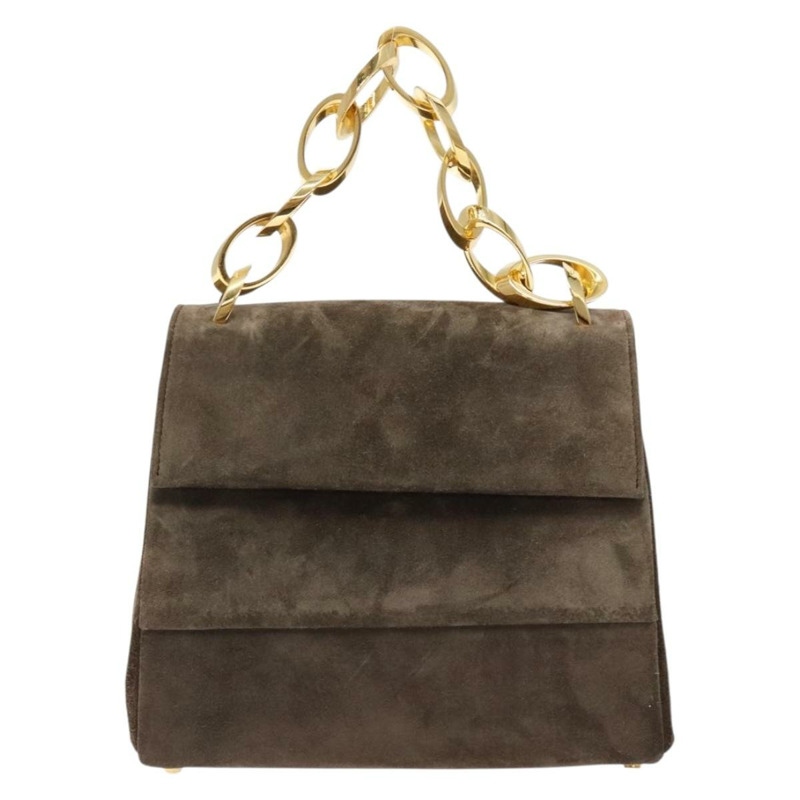 【日本直送】Salvatore Ferragamo 鏈條手提包 絨面革 灰金色 正品 BA4690-12