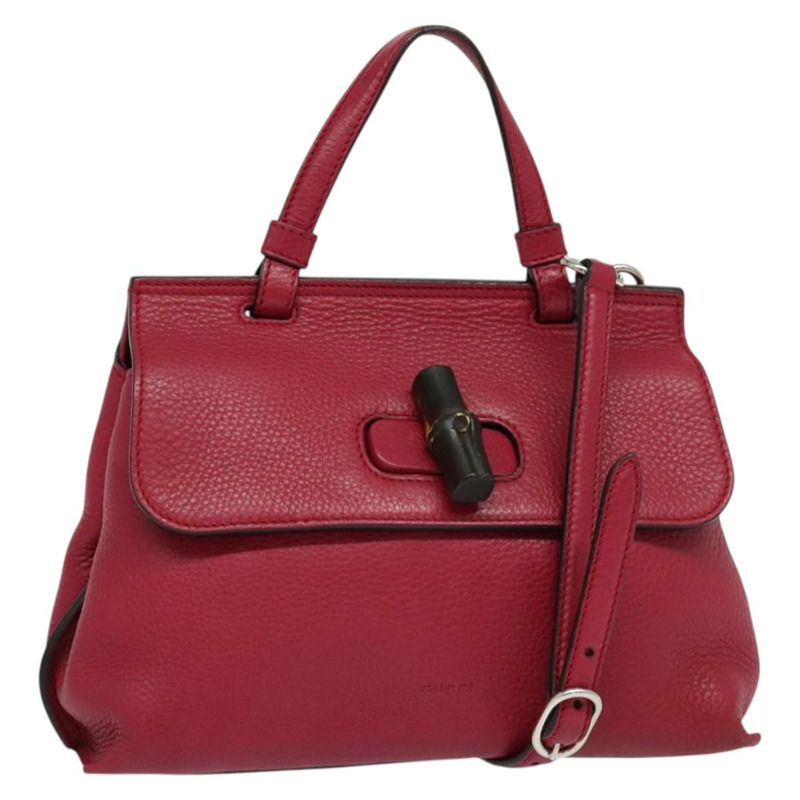 【日本直送】GUCCI 竹節日常手提包 皮革 兩用 粉紅色 銀色 370831 正品 BA4678-0