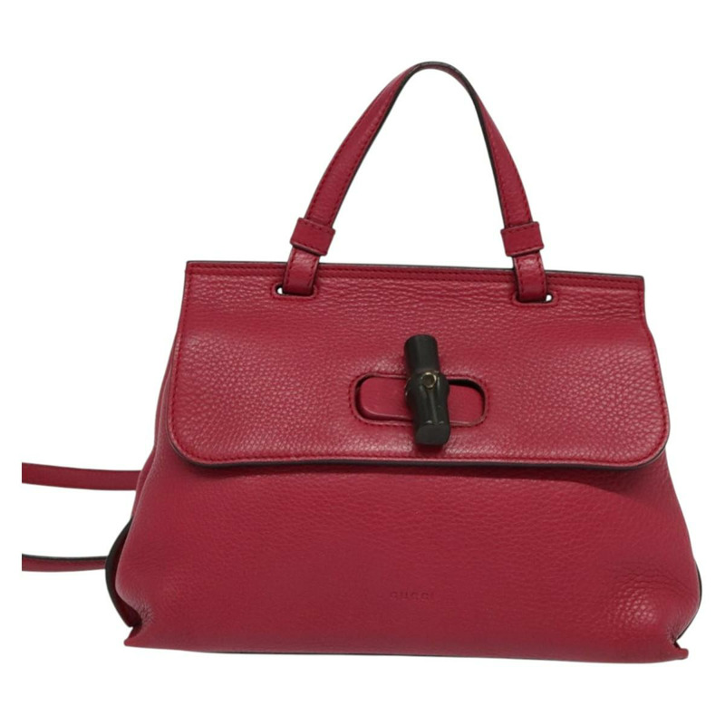 【日本直送】GUCCI 竹節日常手提包 皮革 兩用 粉紅色 銀色 370831 正品 BA4678-12