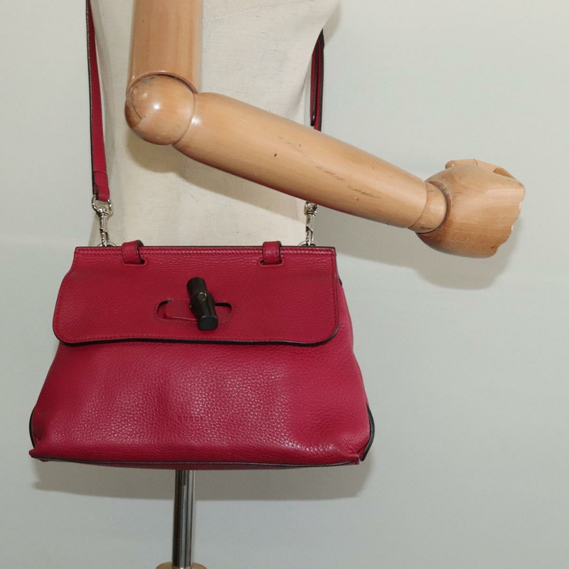 【日本直送】GUCCI 竹節日常手提包 皮革 兩用 粉紅色 銀色 370831 正品 BA4678-22