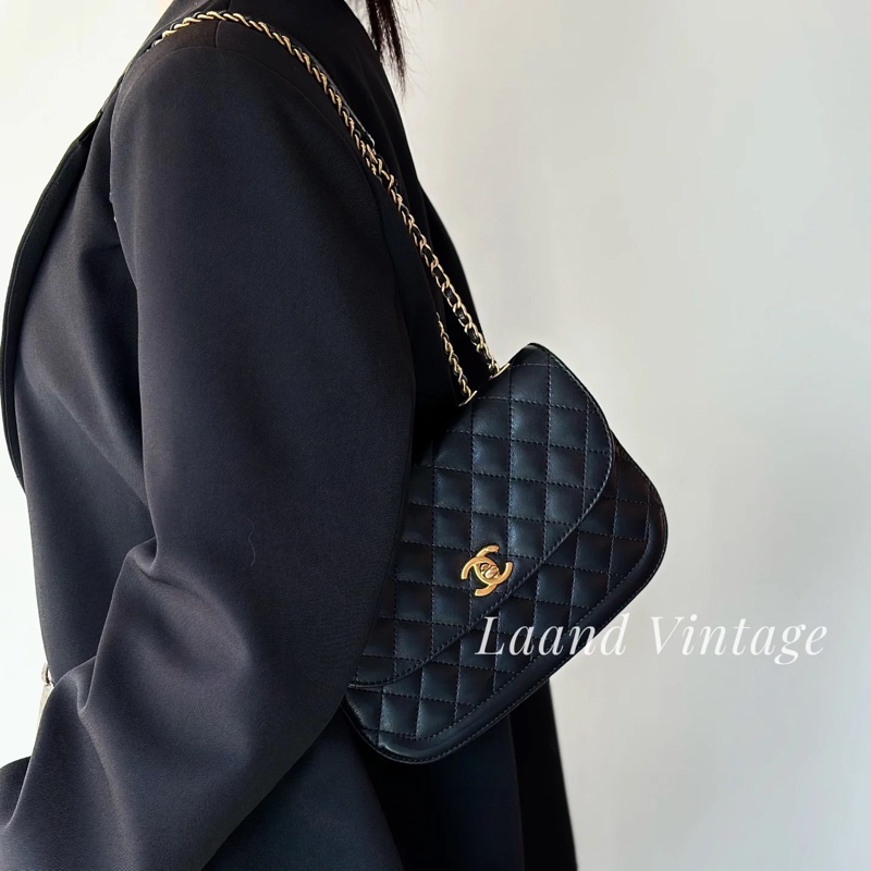 Chanel黑金荔枝牛菱格風琴斜挎包 #99新閒置 #絕版收藏 🉑肩背🉑斜挎-3