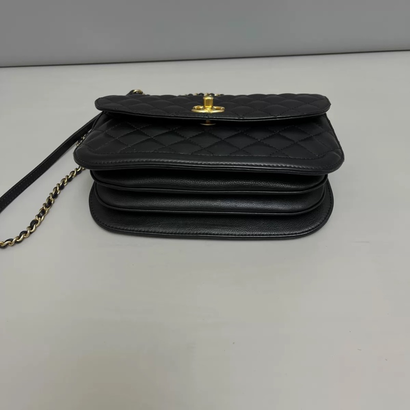 Chanel黑金荔枝牛菱格風琴斜挎包 #99新閒置 #絕版收藏 🉑肩背🉑斜挎-9