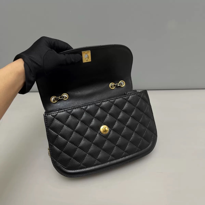Chanel黑金荔枝牛菱格風琴斜挎包 #99新閒置 #絕版收藏 🉑肩背🉑斜挎-13
