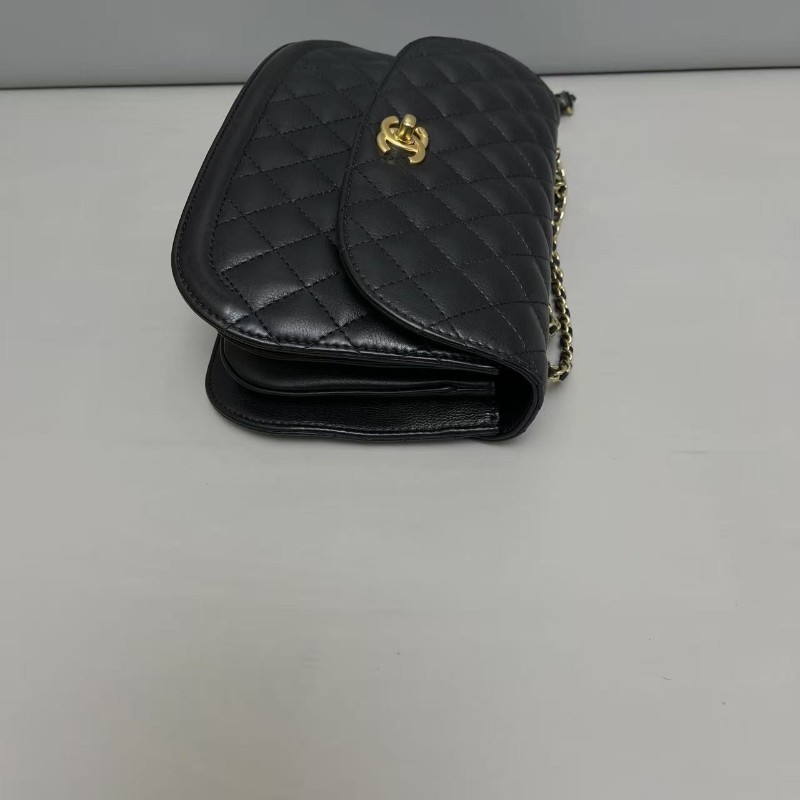 Chanel香奈兒 黑金牛皮荔枝紋菱格風琴 鏈條包 肩背包 斜背包-5