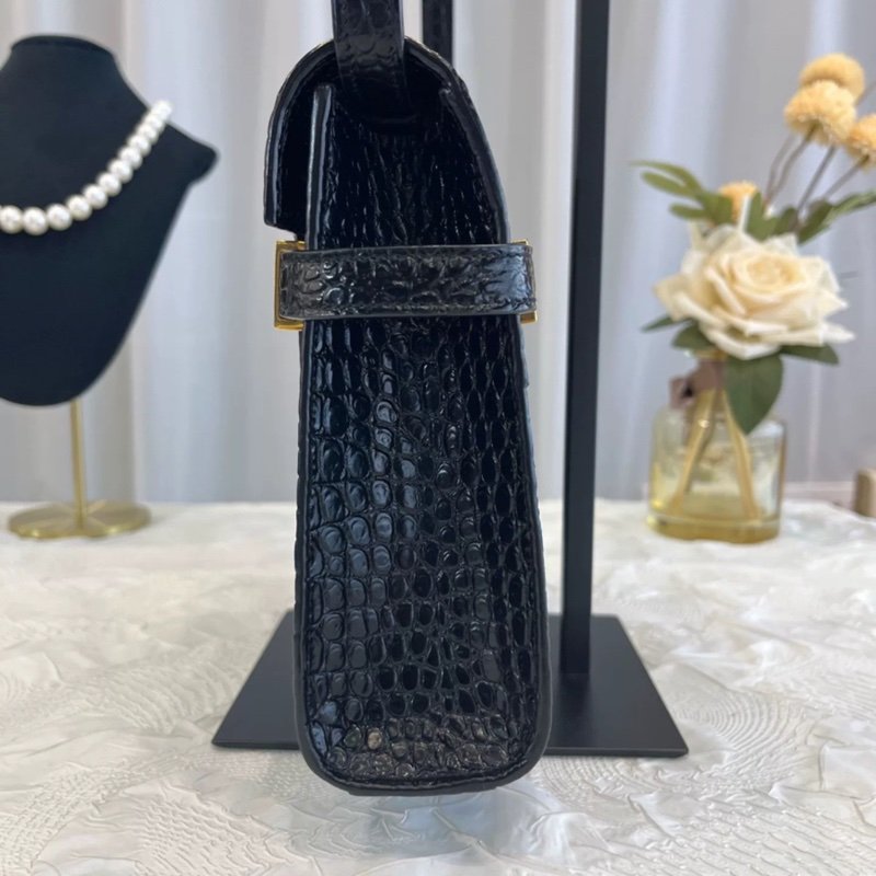 YSL MANHATTAN 曼哈頓黑金鱷魚壓紋肩背包小號 24*17.5*6 99新 配件塵袋-2